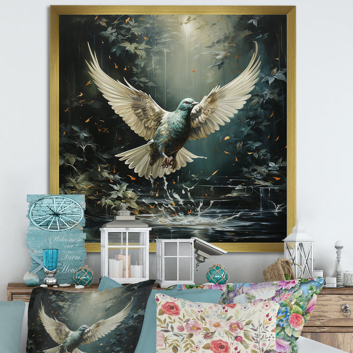 Green and white Dove take off harmony - Dove Wall Decor