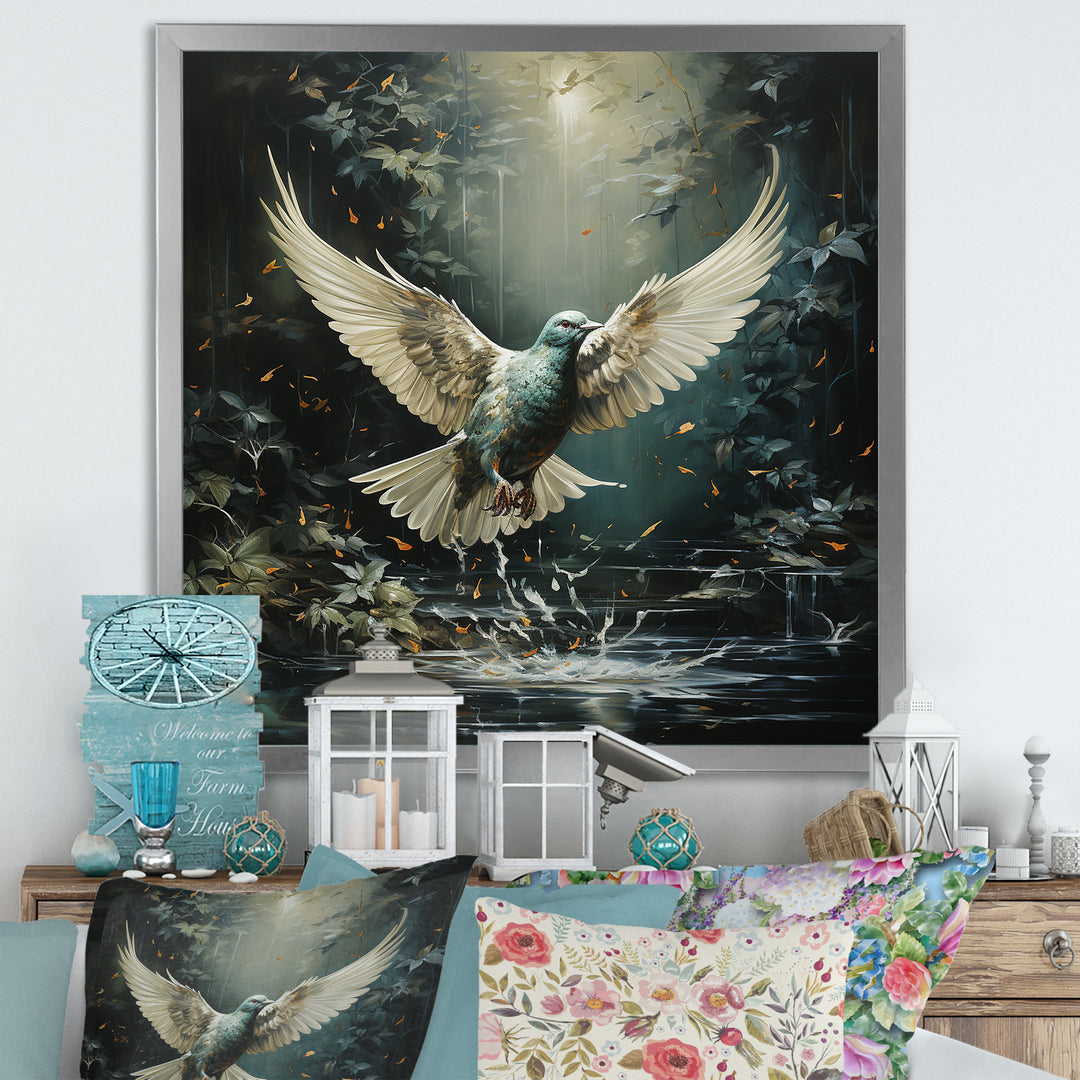 Green and white Dove take off harmony - Dove Wall Decor