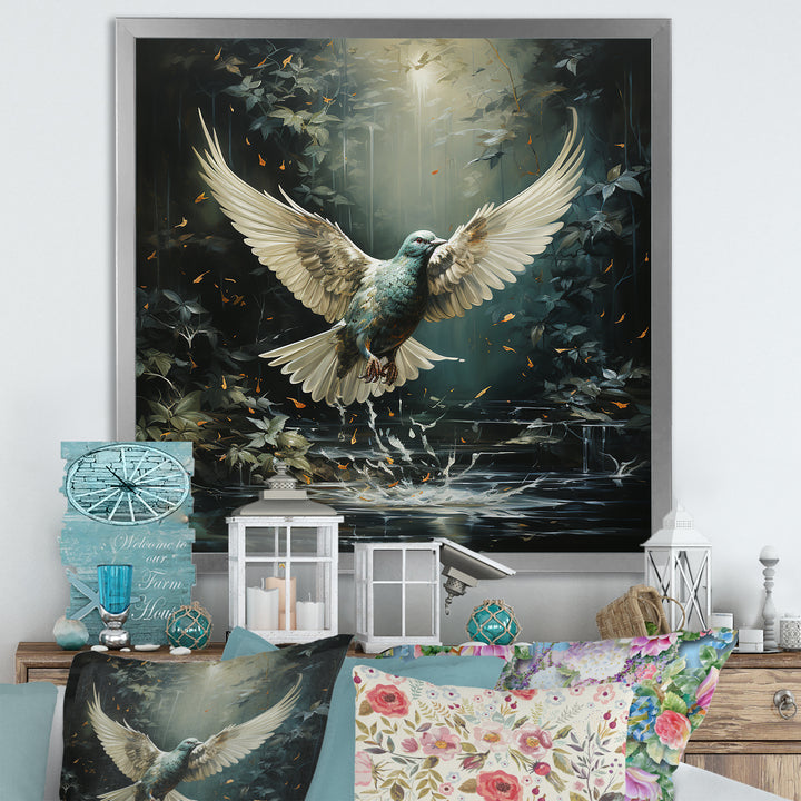 Green and white Dove take off harmony - Dove Wall Decor
