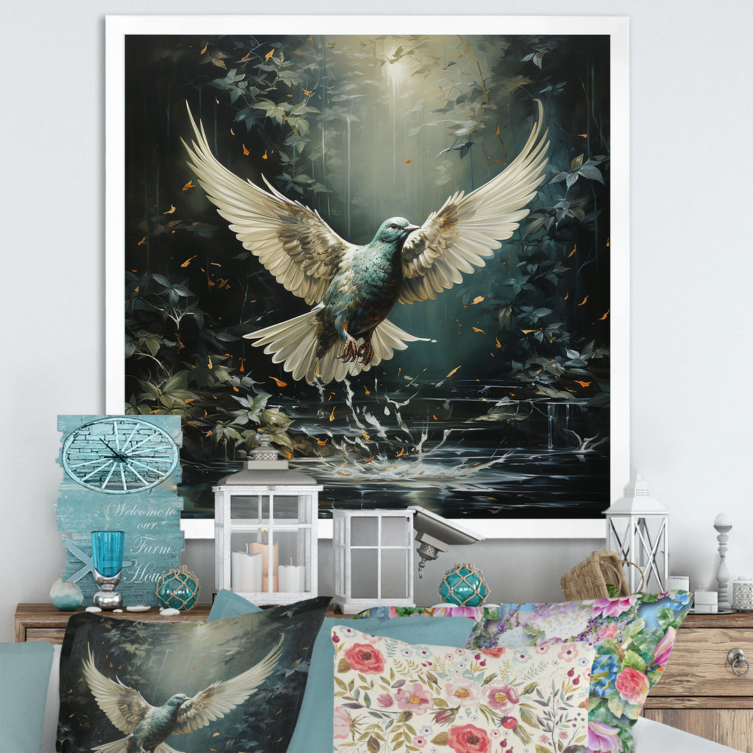Green and white Dove take off harmony - Dove Wall Decor