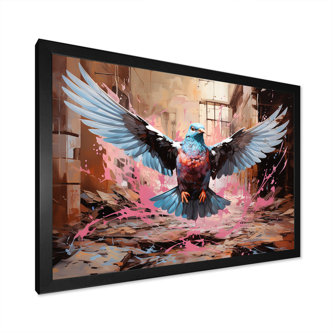 Blue and pink Pigeon in Flight - Pink Pigeon Wall Art