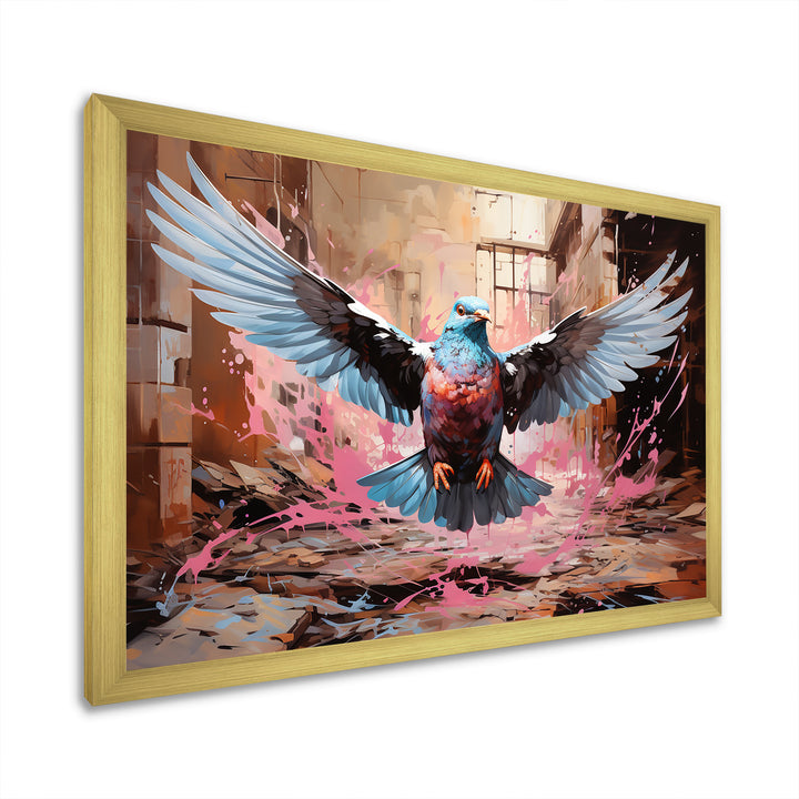 Blue and pink Pigeon in Flight - Pink Pigeon Wall Art