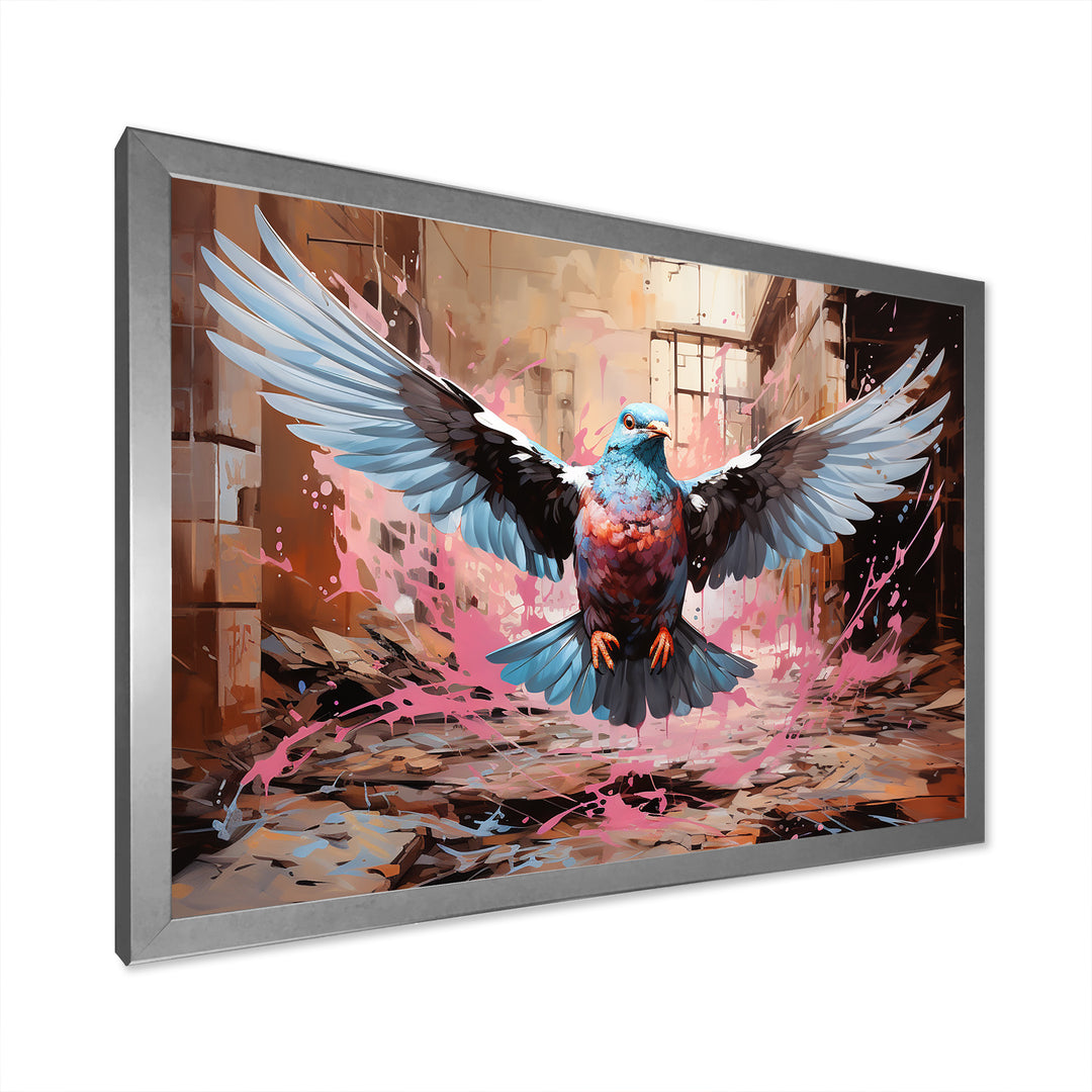 Blue and pink Pigeon in Flight - Pink Pigeon Wall Art