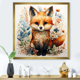 Nursery Fox Portrait blooms - Animals Canvas Wall Art