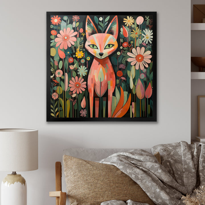 Pink and green fox in matisse style - Fox Wall Art Prints