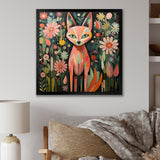 Pink and green fox in matisse style - Fox Wall Art Prints