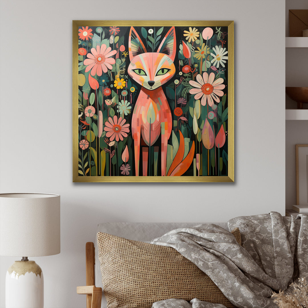 Pink and green fox in matisse style - Fox Wall Art Prints