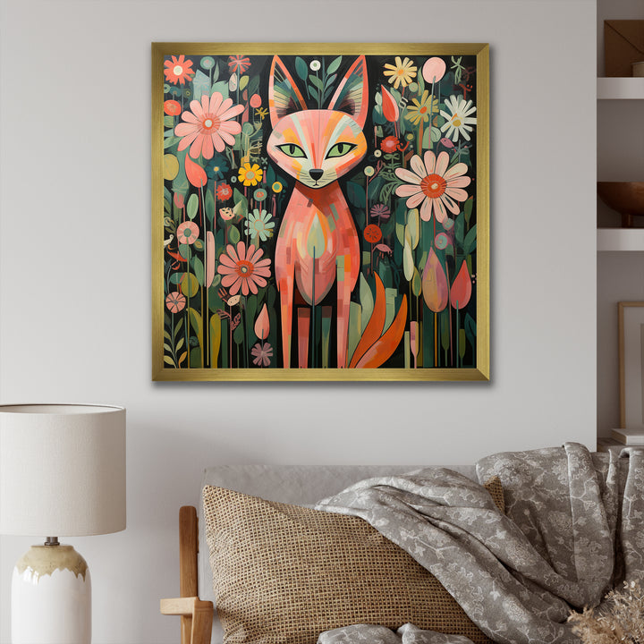 Pink and green fox in matisse style - Fox Wall Art Prints
