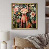 Pink and green fox in matisse style - Fox Wall Art Prints