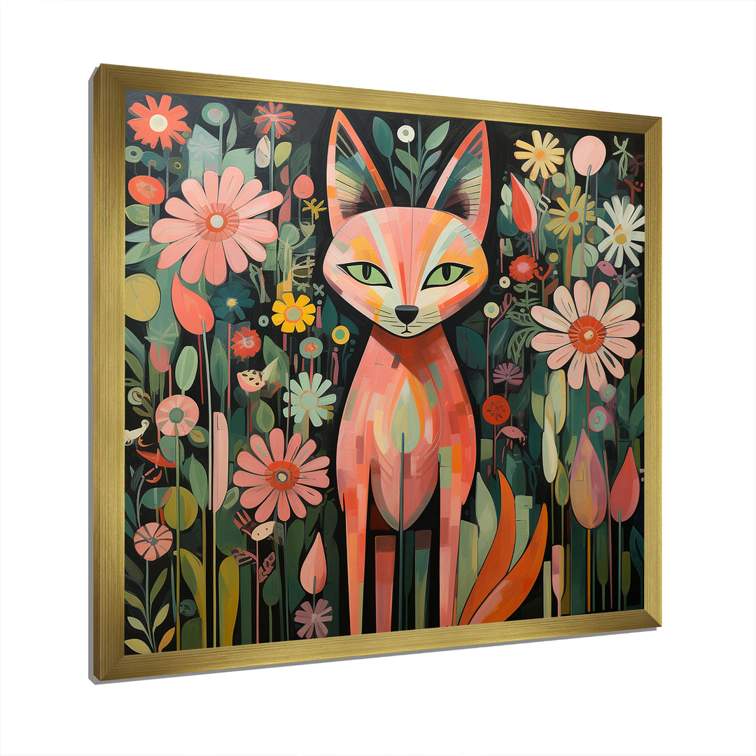 Pink and green fox in matisse style - Fox Wall Art Prints
