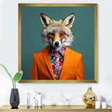 Orange and green suited up fox fashion - Orange Fox Wall Art