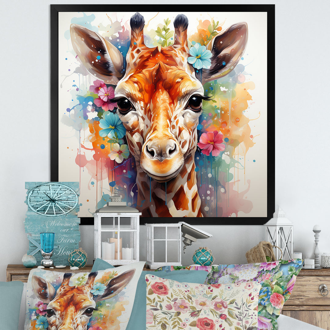 Colorful floral Giraffe Portrait - Giraffe Wall Art Prints