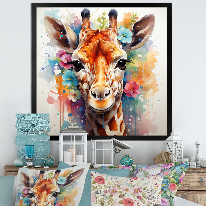 Colorful floral Giraffe Portrait - Giraffe Wall Art Prints