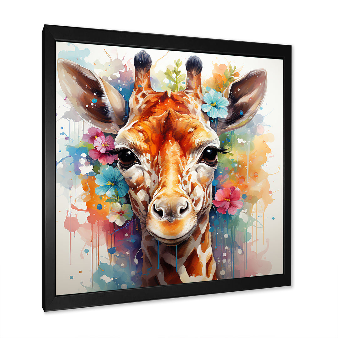 Colorful floral Giraffe Portrait - Giraffe Wall Art Prints