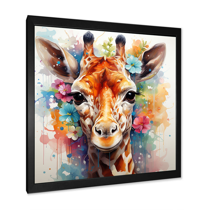 Colorful floral Giraffe Portrait - Giraffe Wall Art Prints