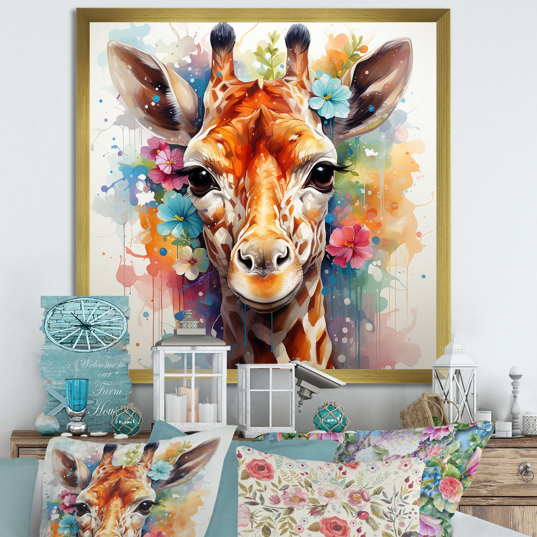 Colorful floral Giraffe Portrait - Giraffe Wall Art Prints