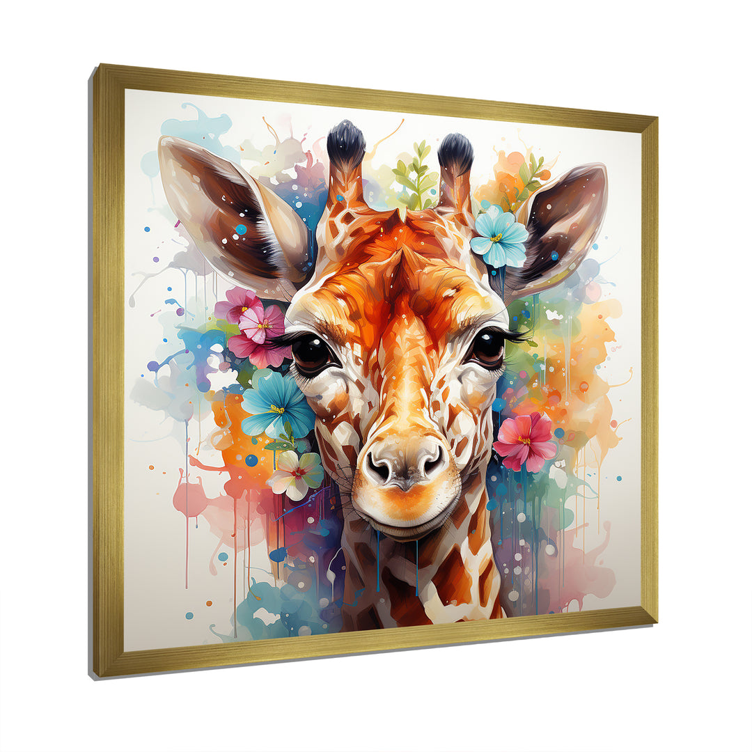 Colorful floral Giraffe Portrait - Giraffe Wall Art Prints