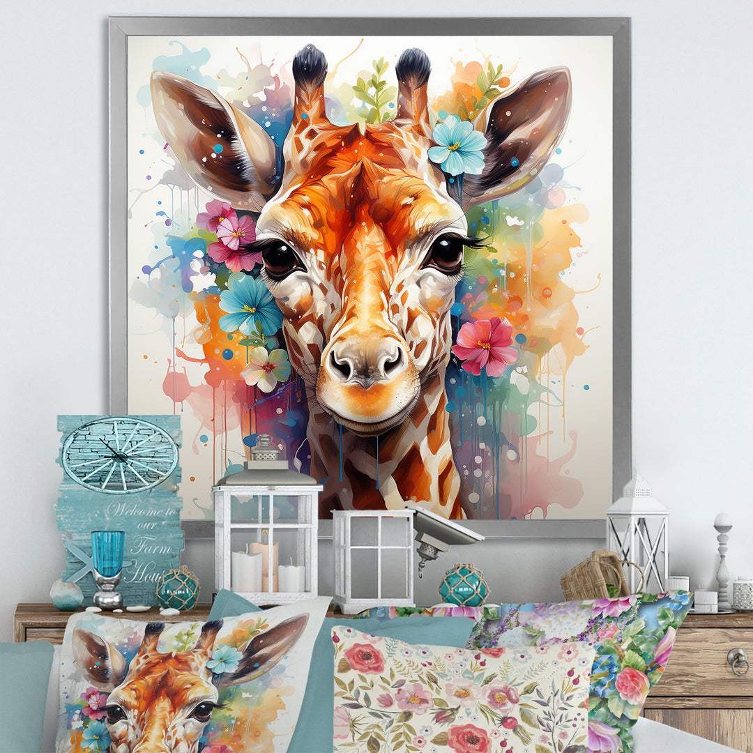 Colorful floral Giraffe Portrait - Giraffe Wall Art Prints