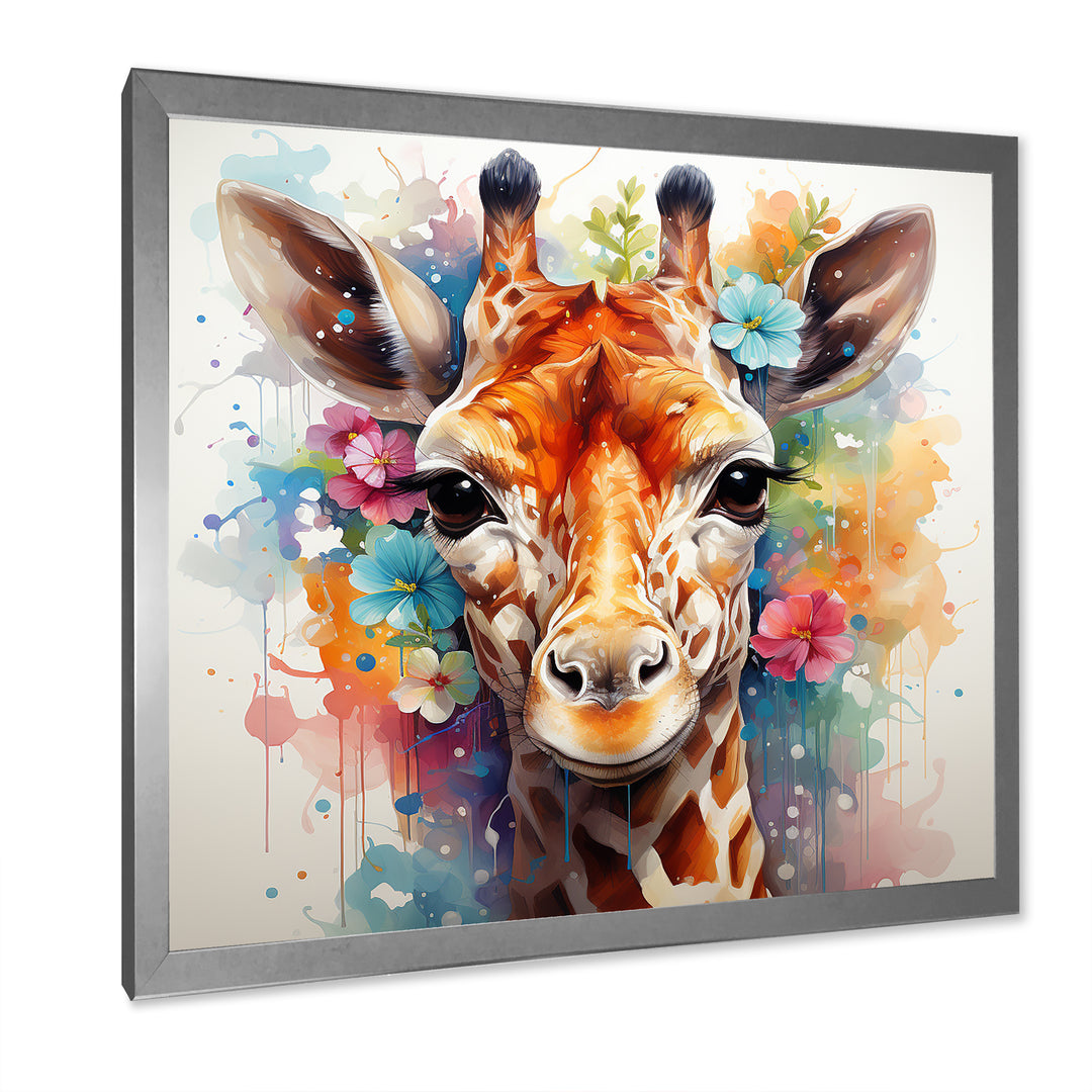 Colorful floral Giraffe Portrait - Giraffe Wall Art Prints
