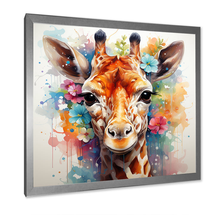 Colorful floral Giraffe Portrait - Giraffe Wall Art Prints