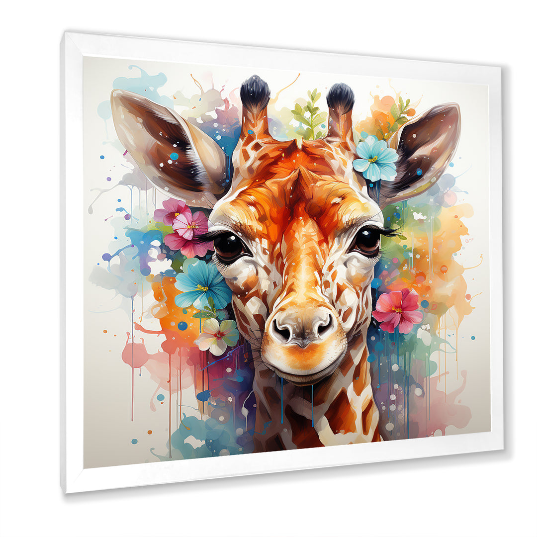 Colorful floral Giraffe Portrait - Giraffe Wall Art Prints