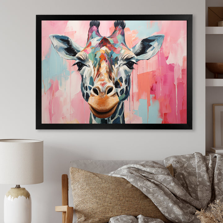Brown and pink Giraffe Portrait - Giraffe Wall Art Prints