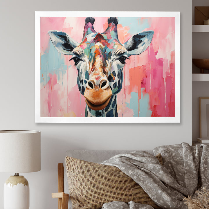 Brown and pink Giraffe Portrait - Giraffe Wall Art Prints
