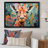 Orange and green Giraffe Portrait - Animals Canvas Wall Art