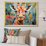 Orange and green Giraffe Portrait - Animals Canvas Wall Art