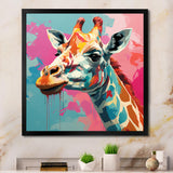 Pink and green Giraffe Portrait - Pink Giraffe Wall Art