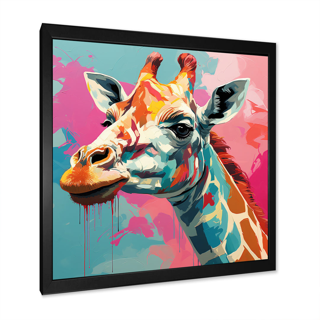 Pink and green Giraffe Portrait - Pink Giraffe Wall Art
