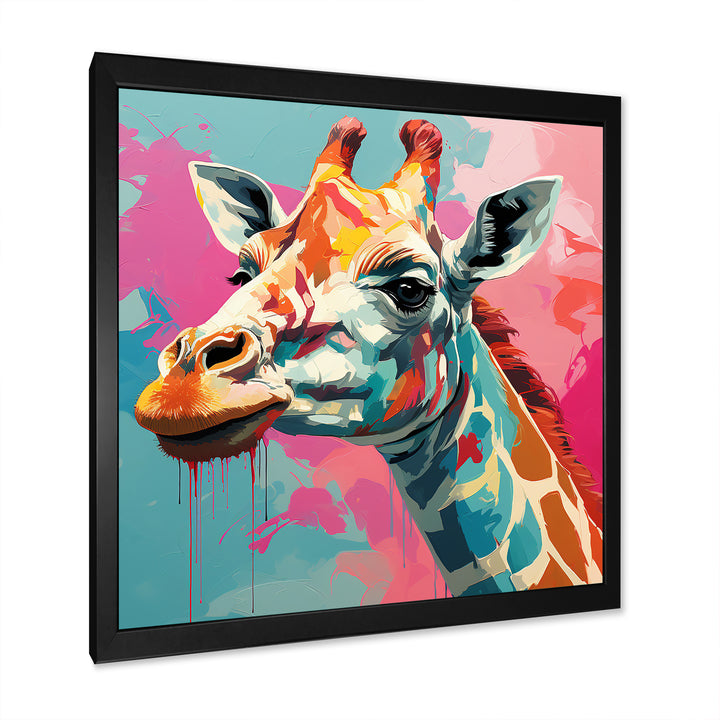Pink and green Giraffe Portrait - Pink Giraffe Wall Art