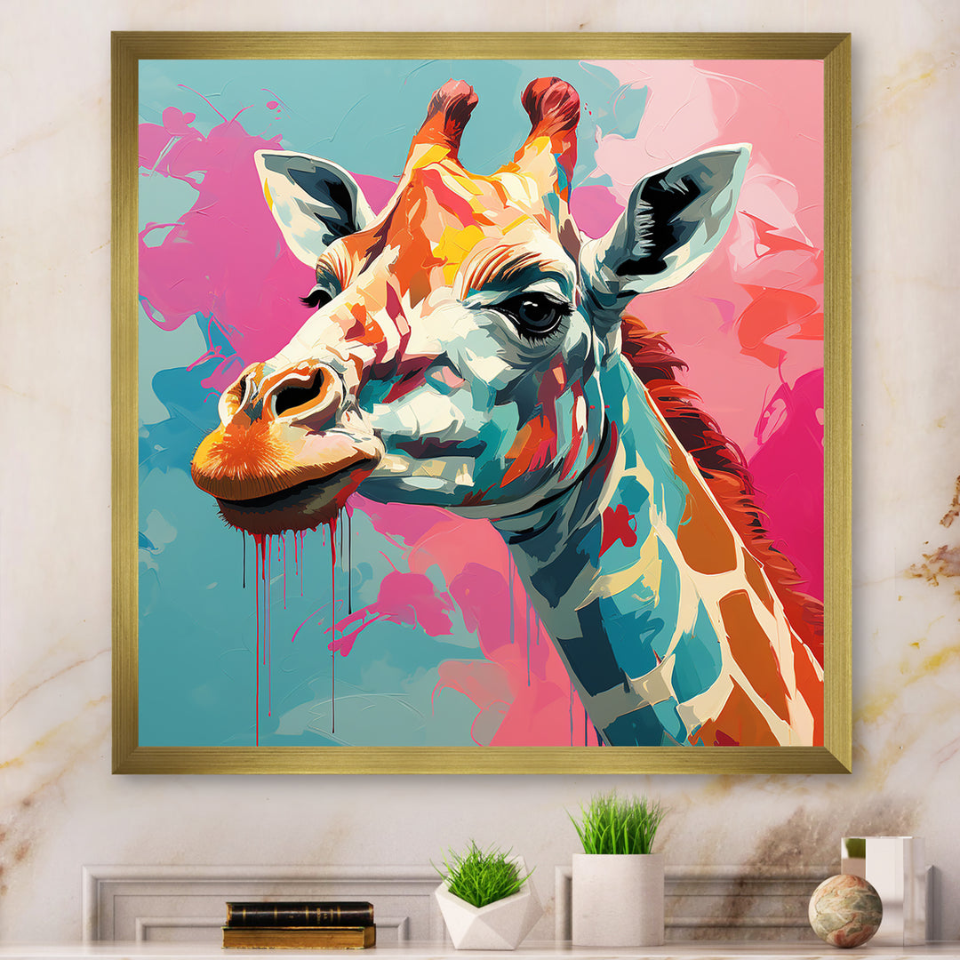 Pink and green Giraffe Portrait - Pink Giraffe Wall Art
