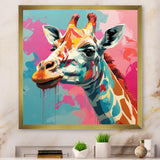 Pink and green Giraffe Portrait - Pink Giraffe Wall Art