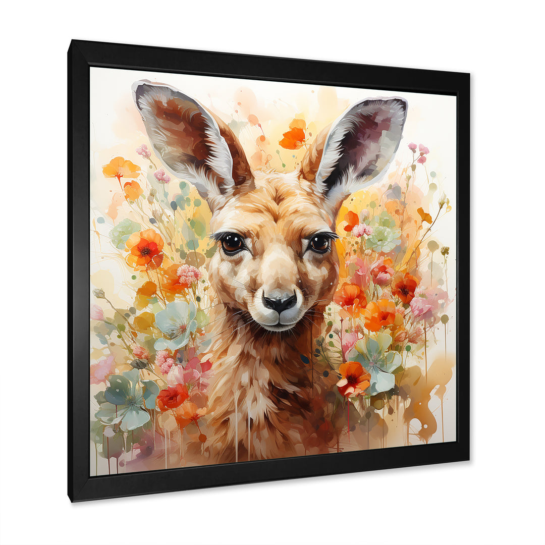 Colorful Kangaroo blooms portrait - Kangaroo Framed Canvas Art