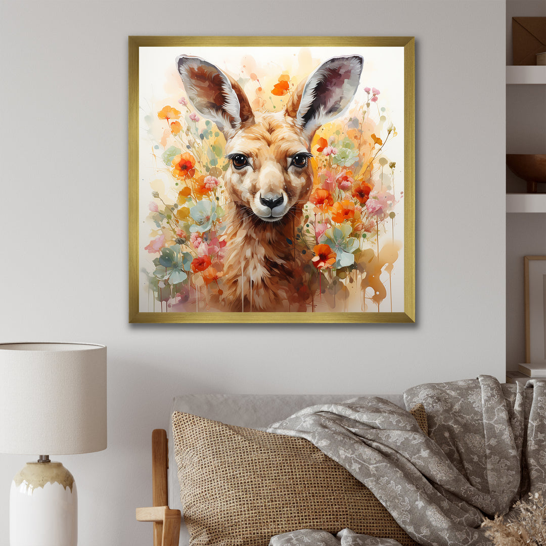 Colorful Kangaroo blooms portrait - Kangaroo Framed Canvas Art