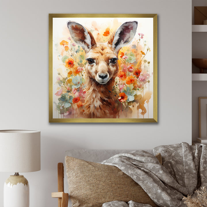 Colorful Kangaroo blooms portrait - Kangaroo Framed Canvas Art