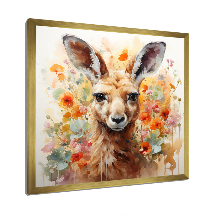 Colorful Kangaroo blooms portrait - Kangaroo Framed Canvas Art