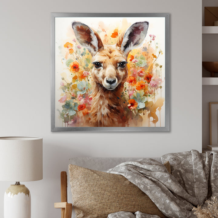Colorful Kangaroo blooms portrait - Kangaroo Framed Canvas Art
