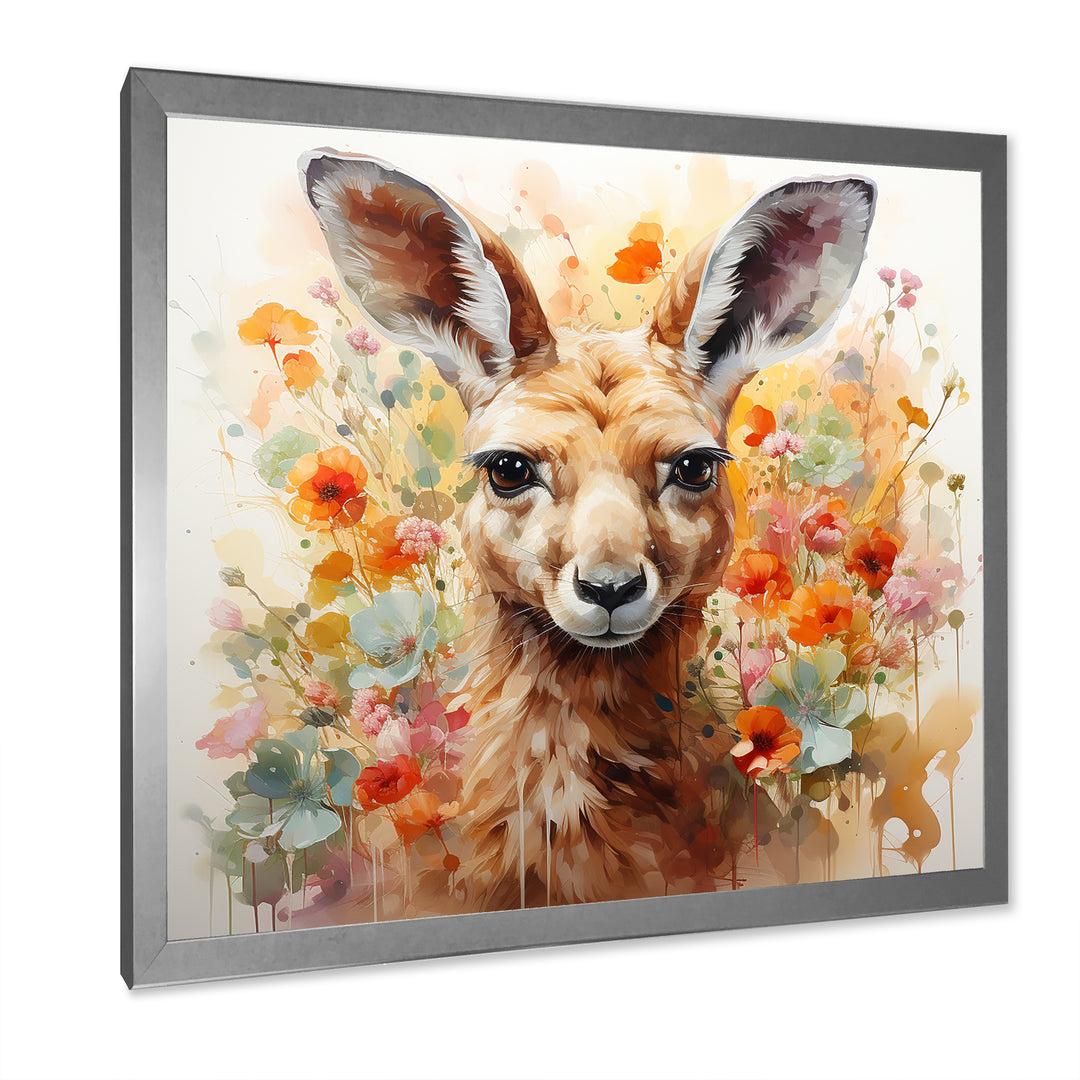 Colorful Kangaroo blooms portrait - Kangaroo Framed Canvas Art