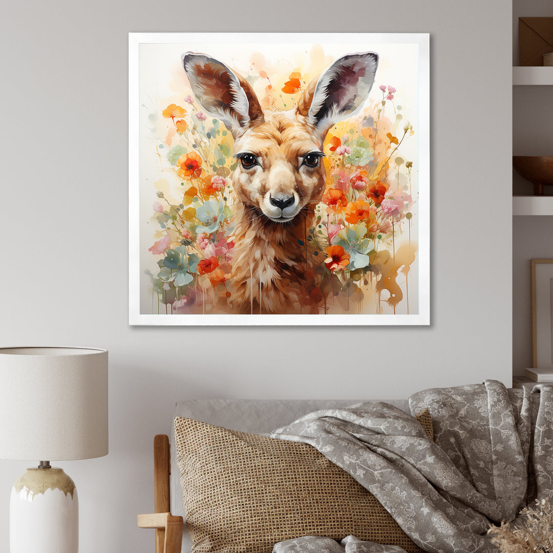 Colorful Kangaroo blooms portrait - Kangaroo Framed Canvas Art