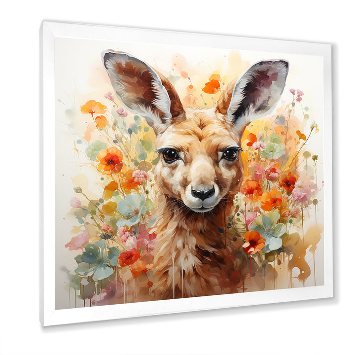 Colorful Kangaroo blooms portrait - Kangaroo Framed Canvas Art