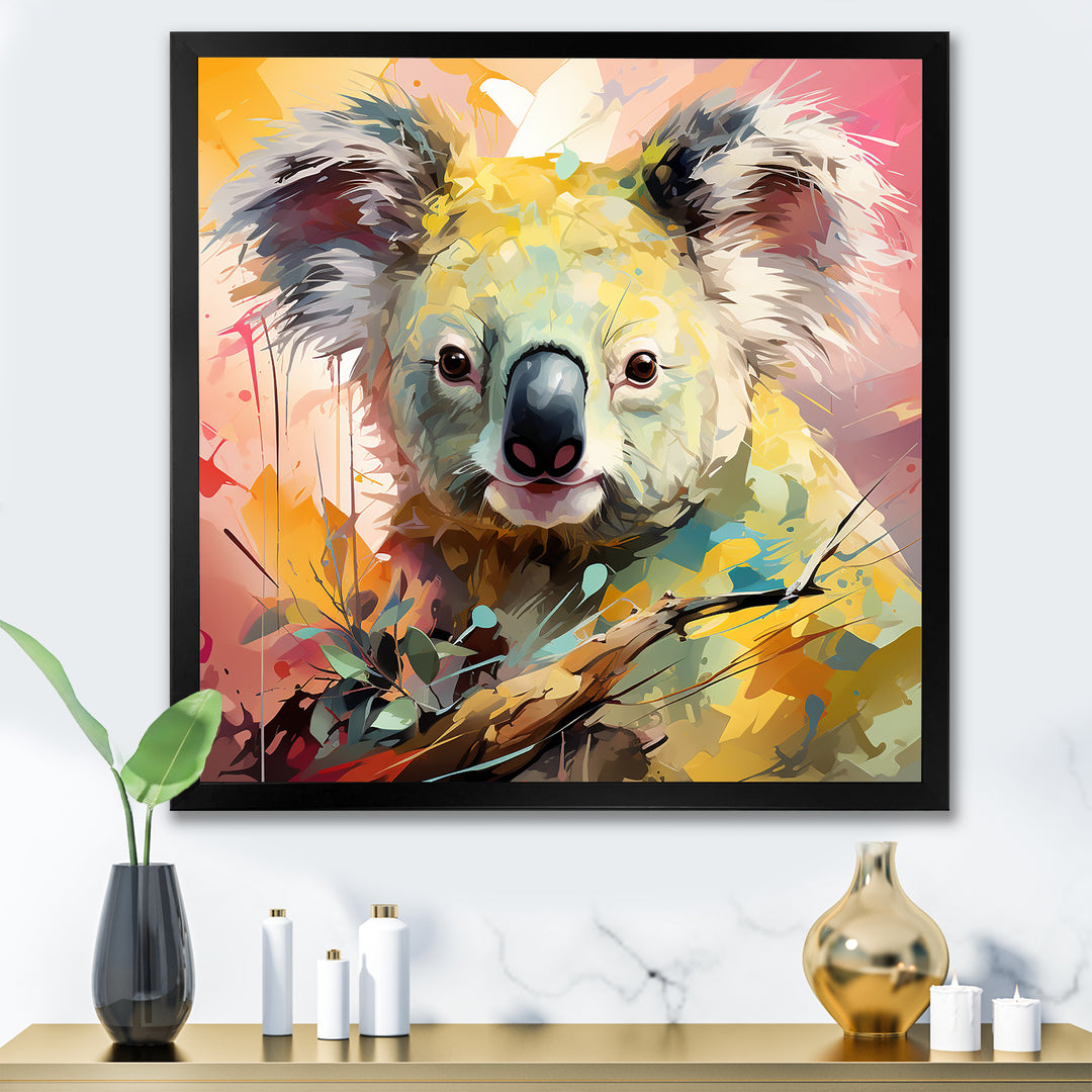 Floral yellow and pink Koala - Koala Canvas Wall Art