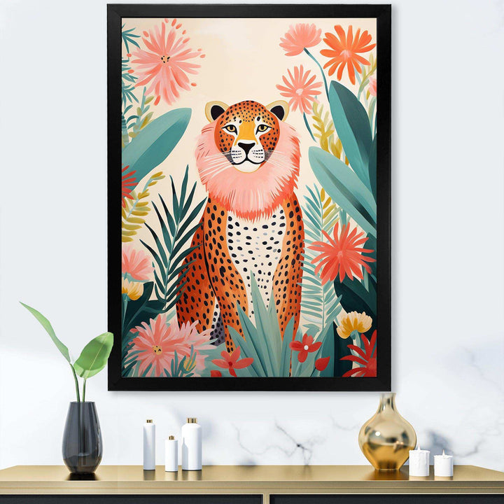 Green and pink Leopard tropical elegance IV - Animals Canvas Wall Art