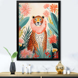 Green and pink Leopard tropical elegance IV - Animals Canvas Wall Art