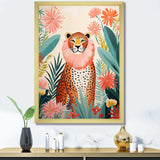 Green and pink Leopard tropical elegance IV - Animals Canvas Wall Art