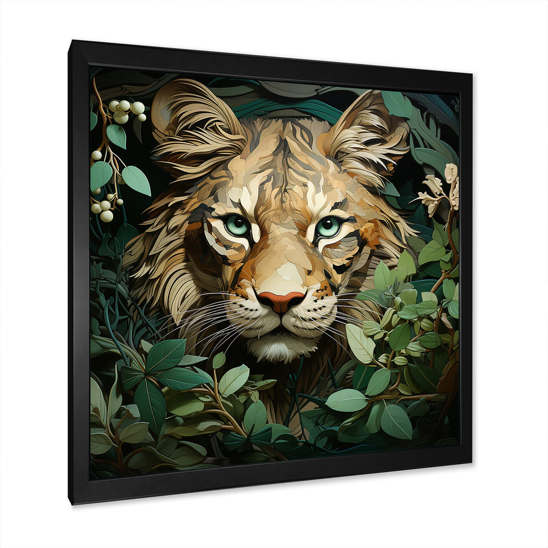Lion in the green foliage portrait - Lion Wall Art Prints