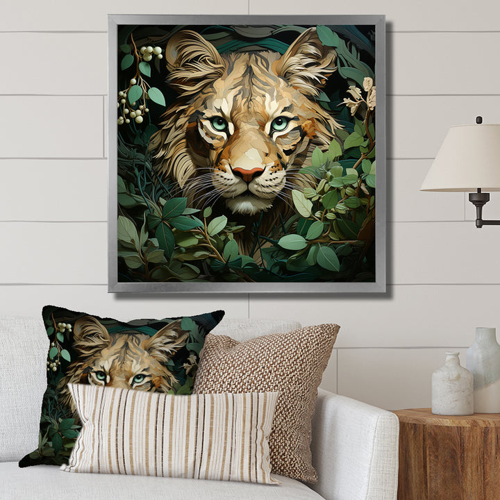 Lion in the green foliage portrait - Lion Wall Art Prints