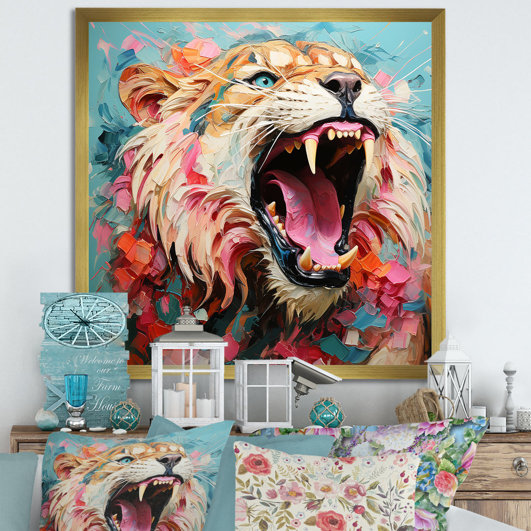 Brown and pink Lion roar - Pink Lion Wall Art