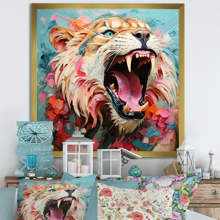 Brown and pink Lion roar - Pink Lion Wall Art
